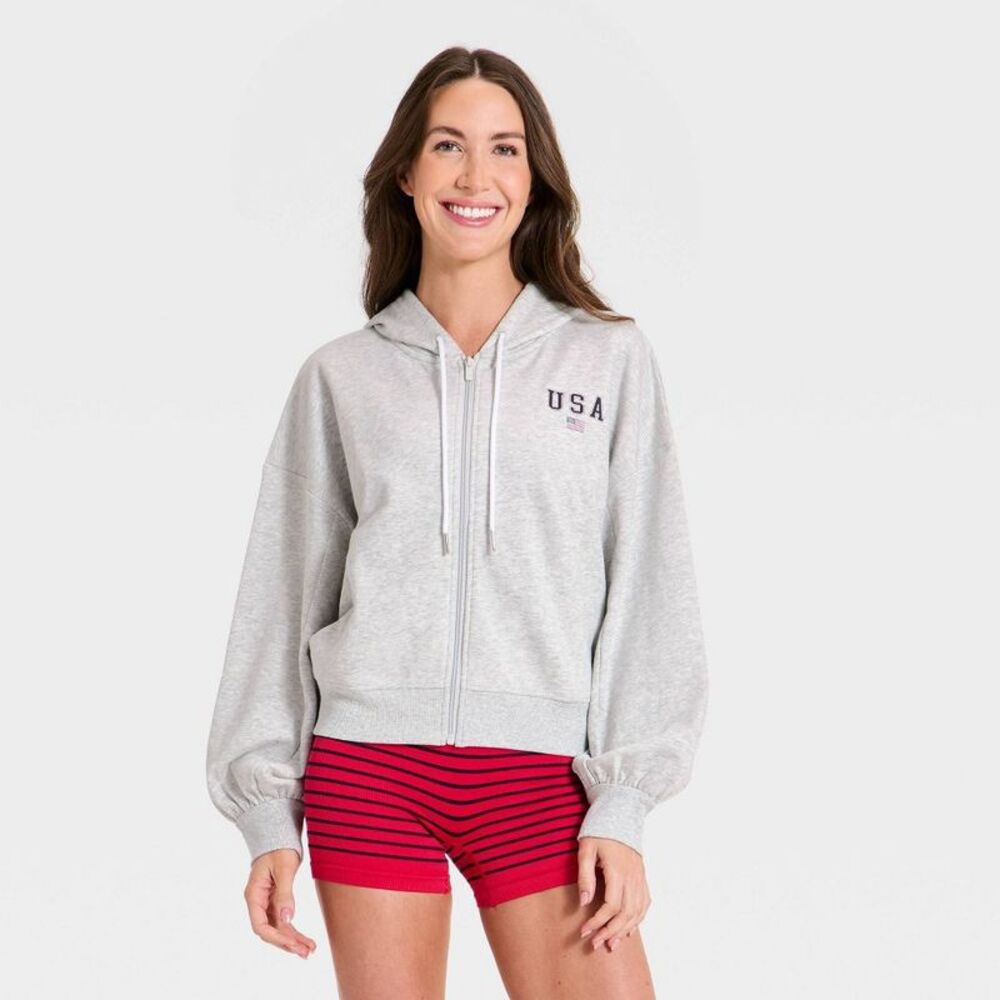 Women's French Terry Full Zip Americana Sweatshirt - Light Heathered Gray XL
